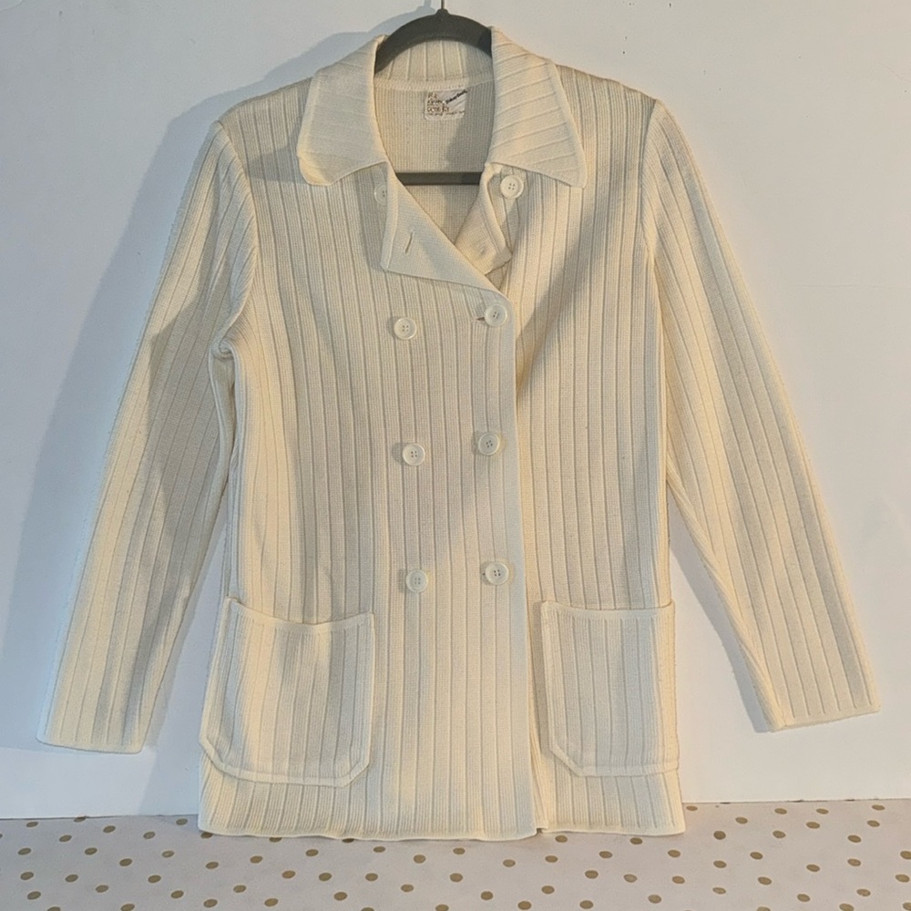 Sidney Gould Vintage Off White Double Breasted Coat Sweater Jacket Size Large